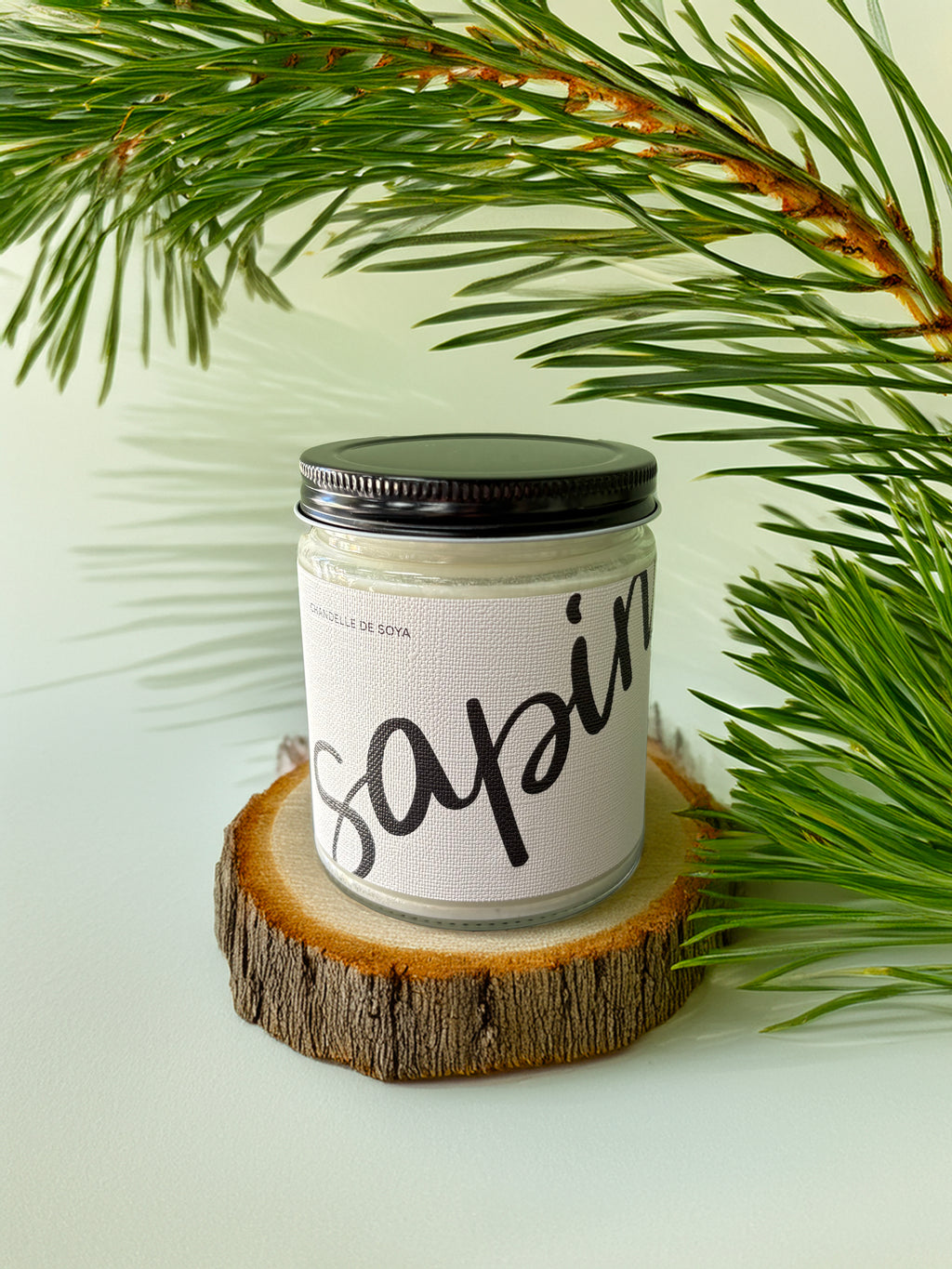 Chandelle de soya - Sapin avec mèche en bois